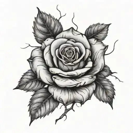A Full Rose With Little Branches Coming Out Of It With Roman Numerals On One Of The Branches