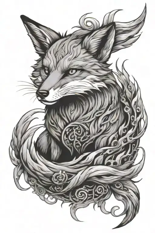 Mystical Legendary Fox With Nine Tails And A Black Hole