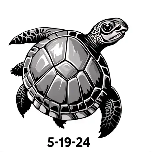 Hawaiian Turtle Tattoo With 5-19-24 Written In Shell