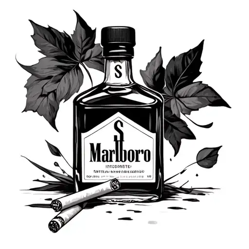 Whiskey Bottle And Marlboro Cigarette With The Initial S Incorporated