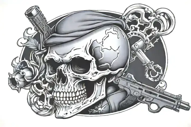 Skull Wearing Mafia Suit With A Glock In His Hand