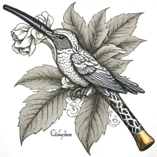White Oak Leaves Gardenia Hummingbird Tobacco Pipe Walking Cane