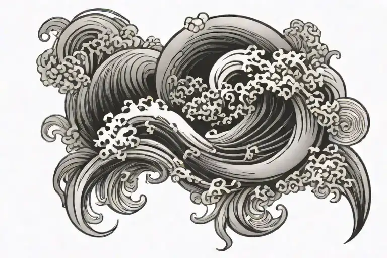 Japanese Wave Spiral Farbic Tattoo Background Black