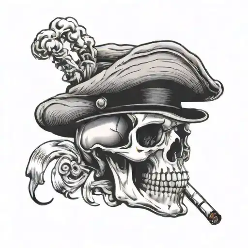 Smoking Skull Wearing Hat