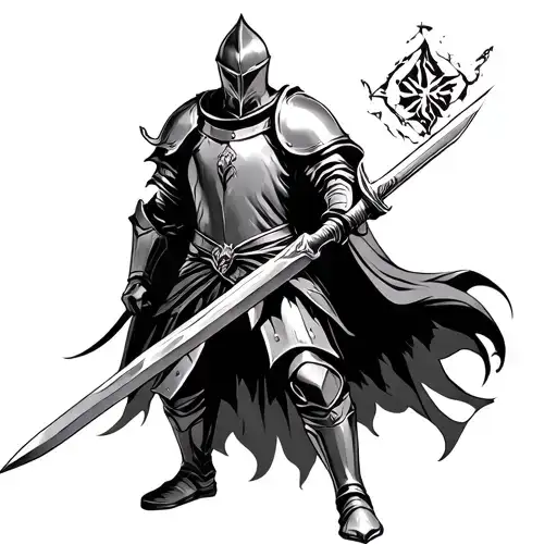 A Full Body Knight Holding A Sword Ready To Fight