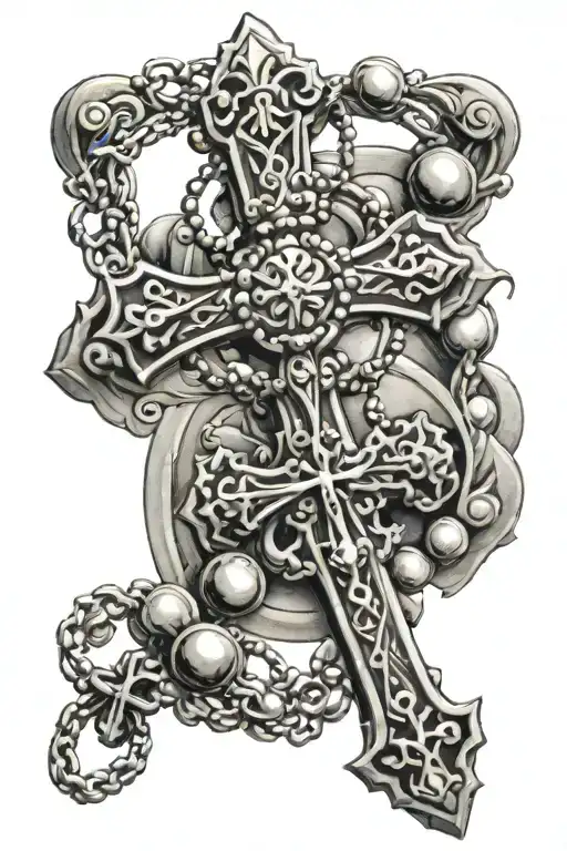 Cross With Rosary Beads