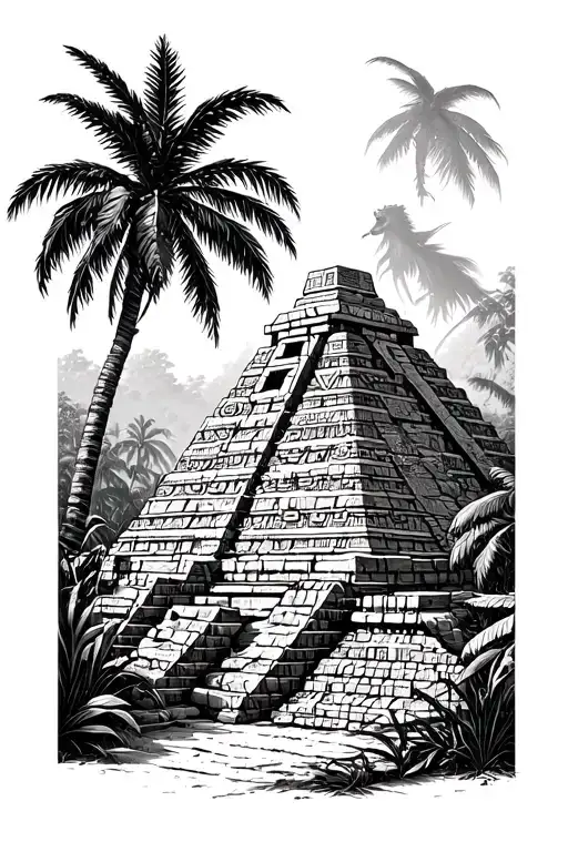 Aztec Pyramid In A Jungle Setting With An Appropriate Animal Also In The Background