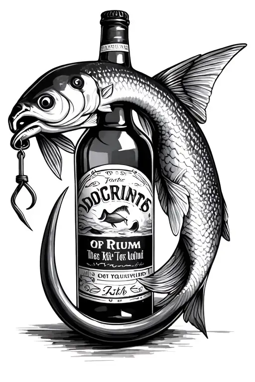 Fish Hook Catching Rum Bottle
