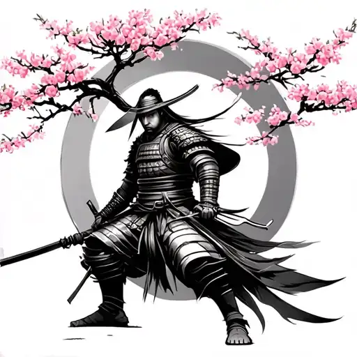 Samurai Warrior With Cherry Blossom Tree