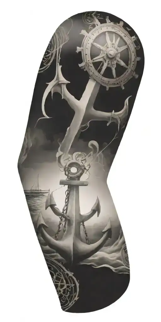 Filagree Sleeve With Nautical Elements Like Anchors