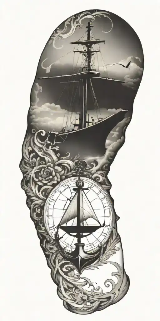 Filagree Sleeve With Nautical Elements Like Anchors