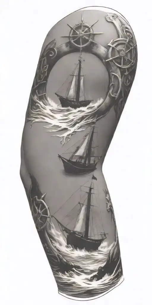 Full Sleeve With Nautical Elements Like Anchors