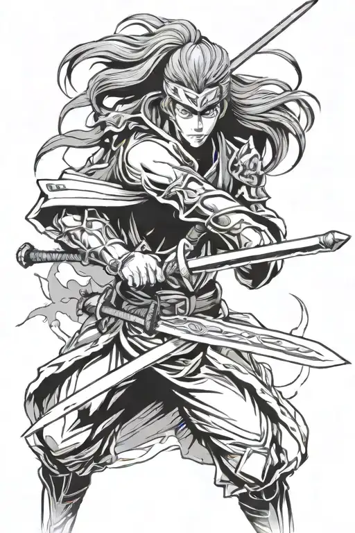 Anime Warior With Sword During Battle Scene