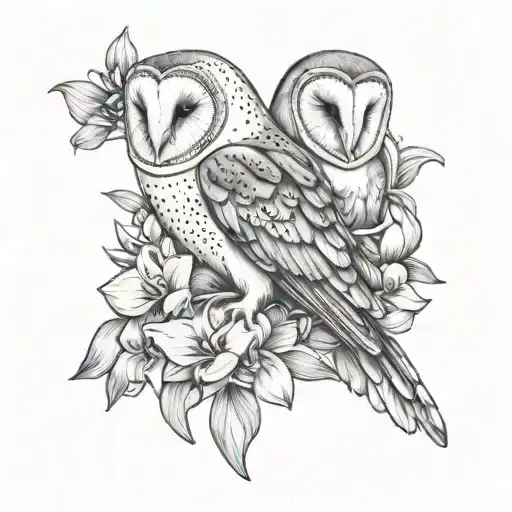 Barn Owl And Orchids Intertwined