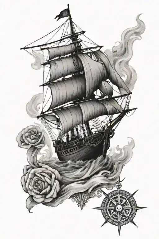 Ship With Compass Rose