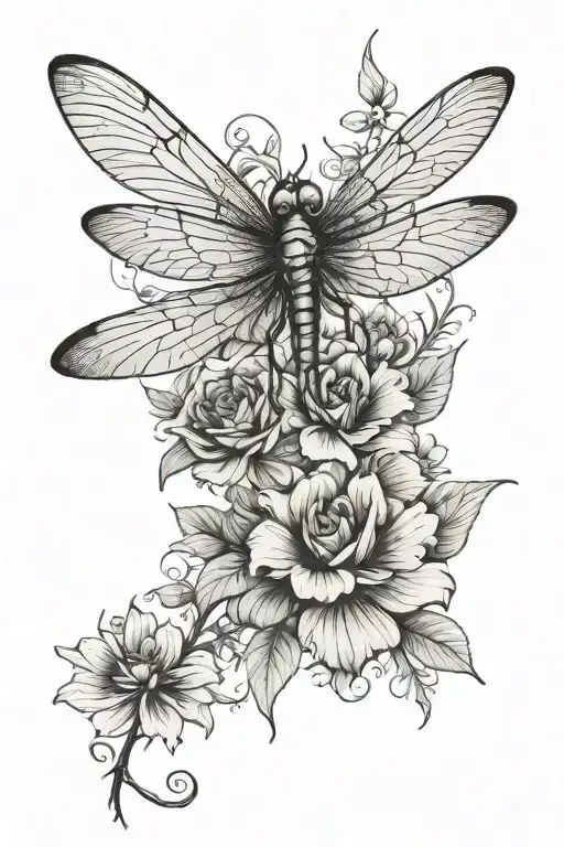 Flowers With Dragonfly Flying