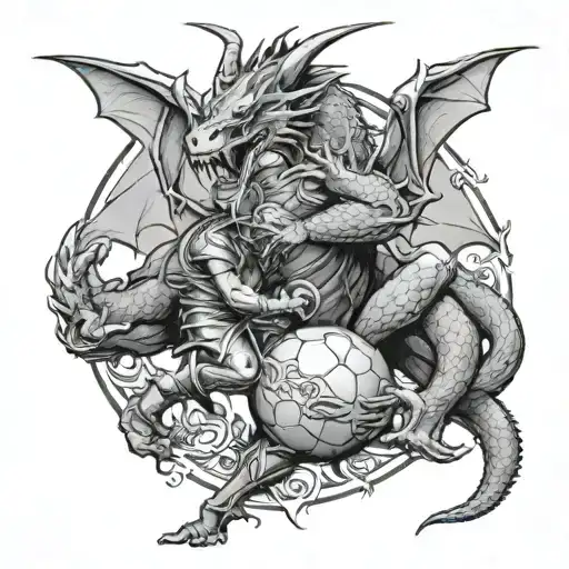 Football And Warrior Battling A Dragon