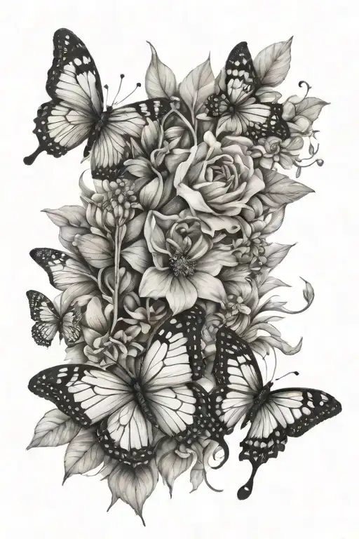 Flora Flowers With Small And Big Butterflies And Pretty Flowers