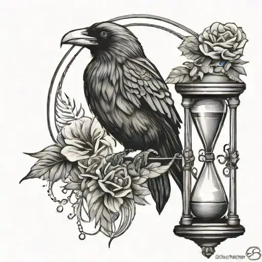 Hourglass Raven Perched