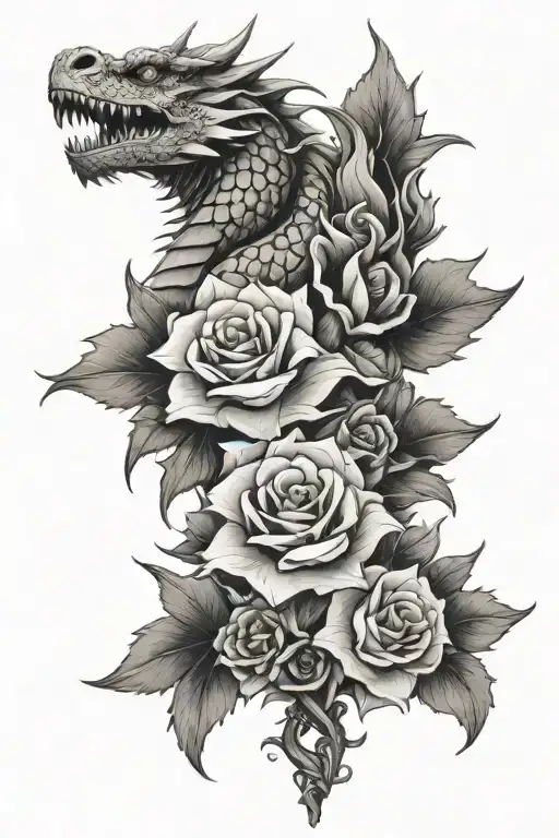Dragon Spine Tattoo With Flowers