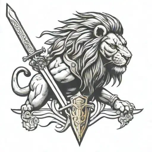 Lion And Gladiator With A Sword