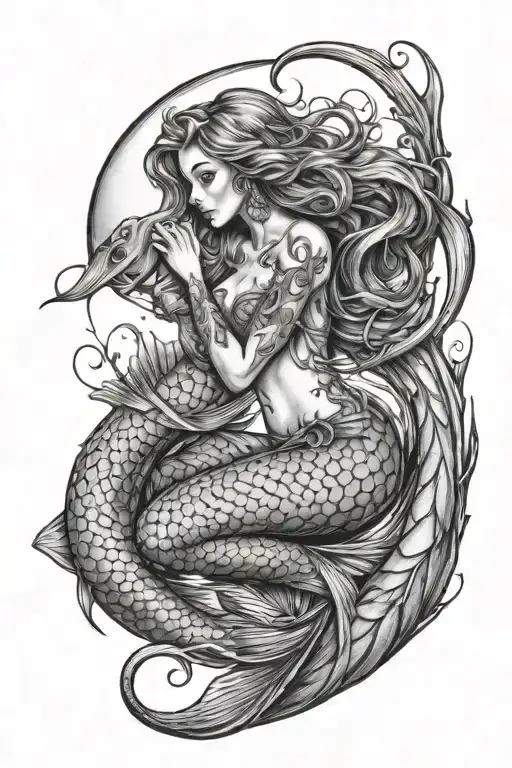Mermaid Sitting On Fish Hook