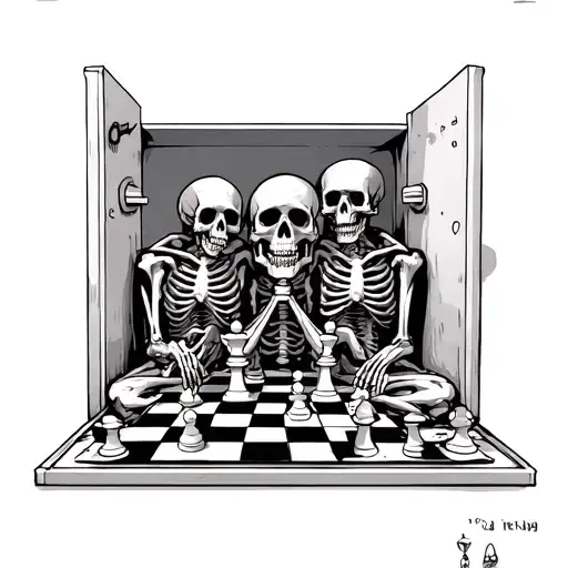 Skeletons Sitting Inside The Closet Playing Chess