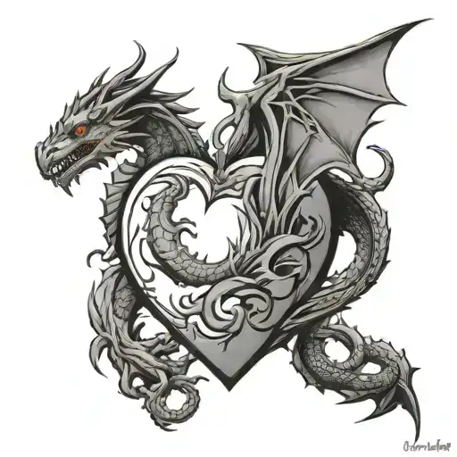 Heart Wih Simple Dragon Flying