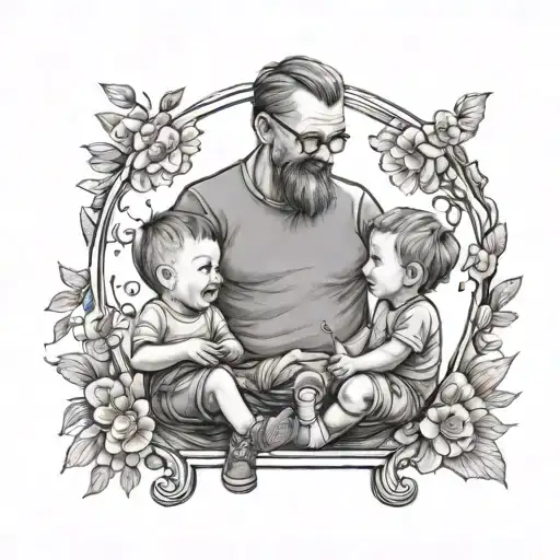 Create A Tattoo That Showcases The Playful And Joyful Moments Of Fatherhood With Your Kids