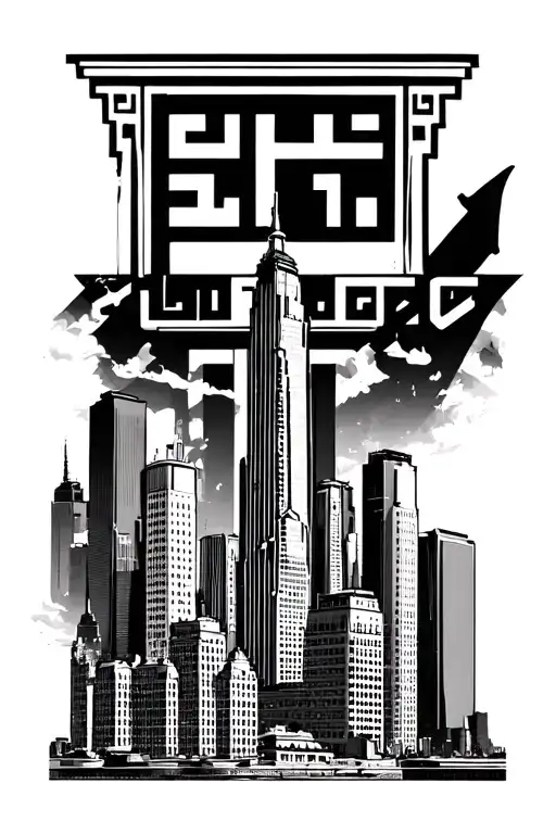 Chicago Skyline With Greek Keys Above It