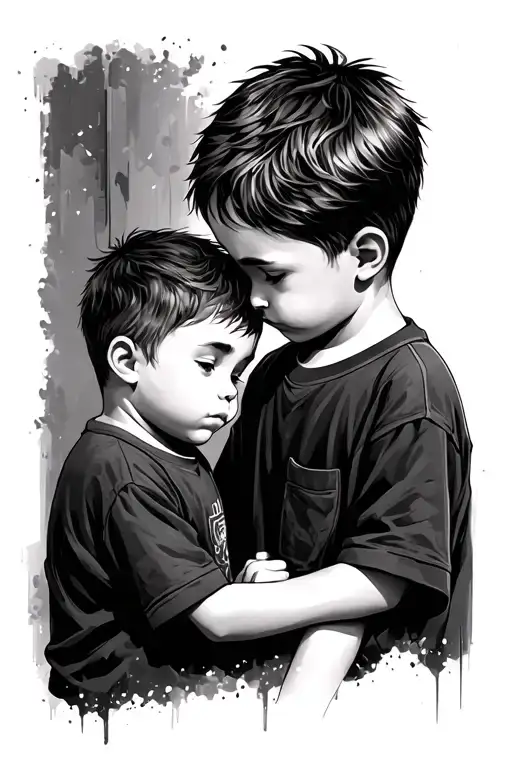 Two Young Brothers Where The Older One Whisperes To His Little Brother In Black And White