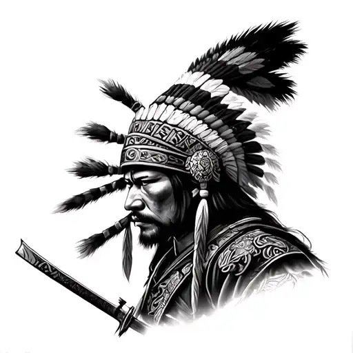 Samurai Warrior With Native American Headdress