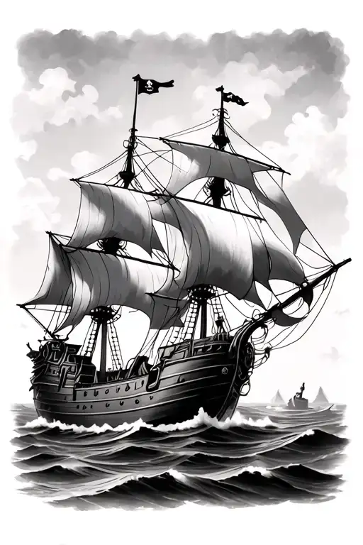 Pirate Ship Sailing Towards