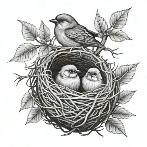 Bird Nest With Two Baby Birds Inside