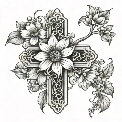Cross With November And April Birth Flowers Intertwined