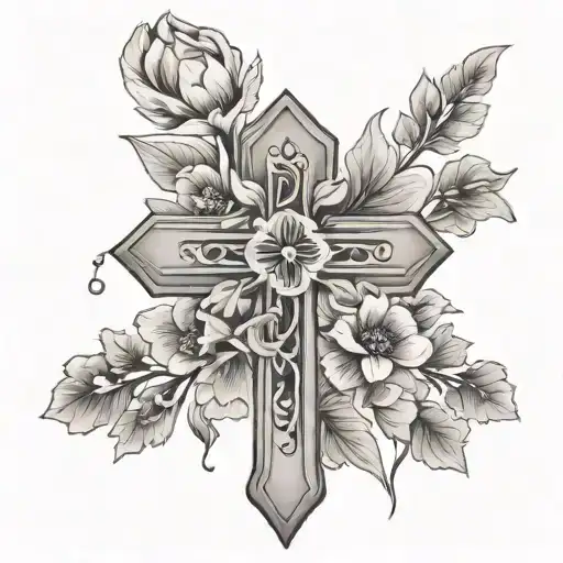 Simple Cross With November And April Birth Flowers Intertwined