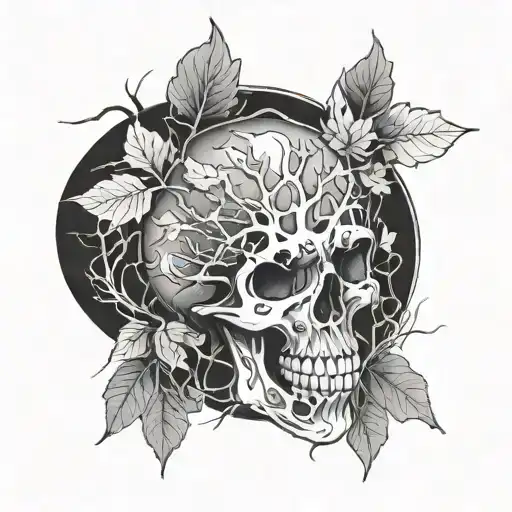 Gothic Abstract Skull Fall Leaves And Trees