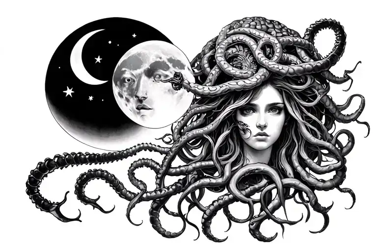 Cancer Zodiac And Medusa With Waning Moon Phase