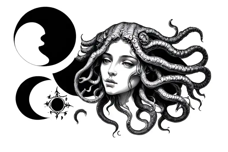 Cancer Zodiac And Medusa With Waning Moon Phase