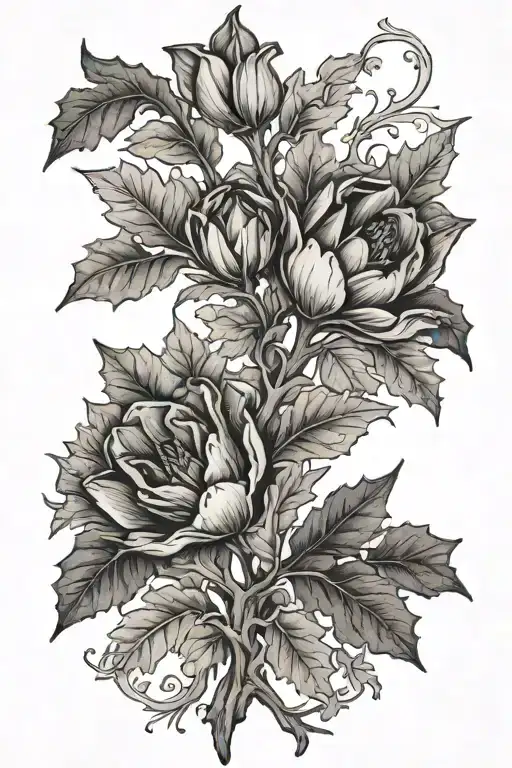 Oak Branch With Tulip And Maple Leaf Intertwined