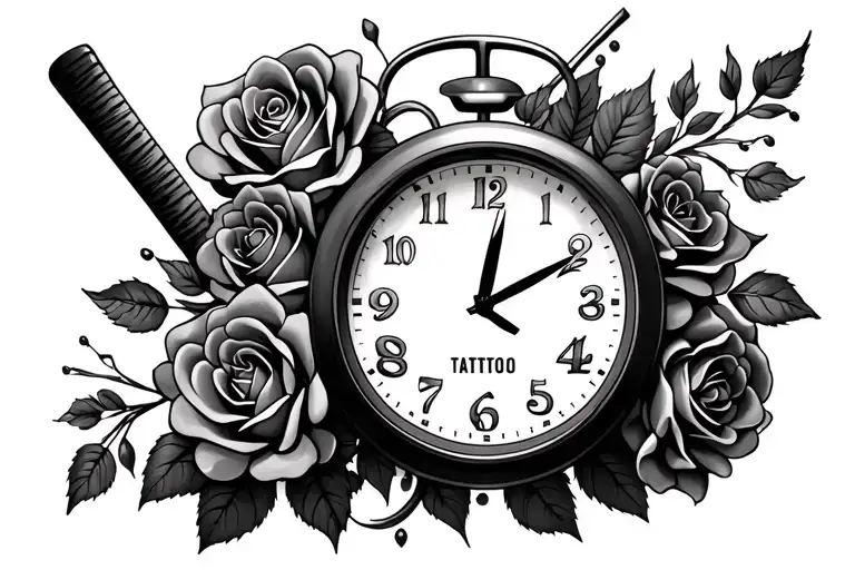 Clock Face With Roses And Hockey Stick And The Number 1