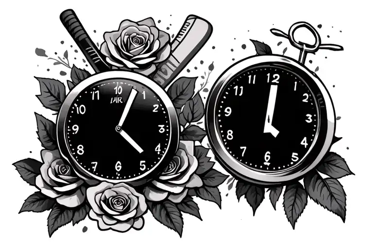 Clock Face With Roses And Goalie Hockey Stick And The Number 1