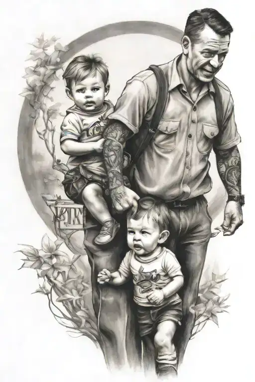 Dad Carrying Kids Through Slough