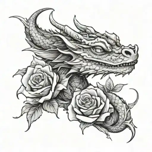 Dragon Wrapped Around Rose Growing
