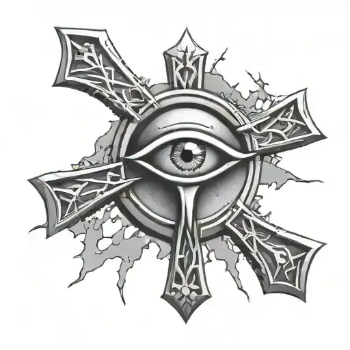 Ankh Symbol With Eye Surrounded By Concrete Cracks