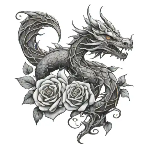 Dragon Wrapped Around Rose Vine
