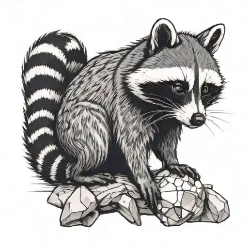 Racoon Holding A Quartz In His Hands With A Ladybug Standing On Top Of The Quartz
