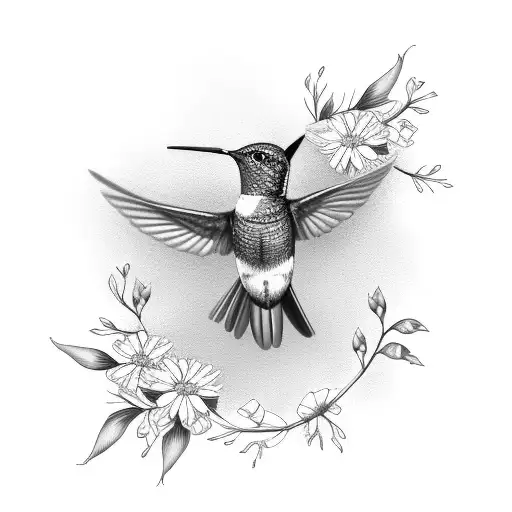 Ornamental Hummingbird Surrounded By Flowers