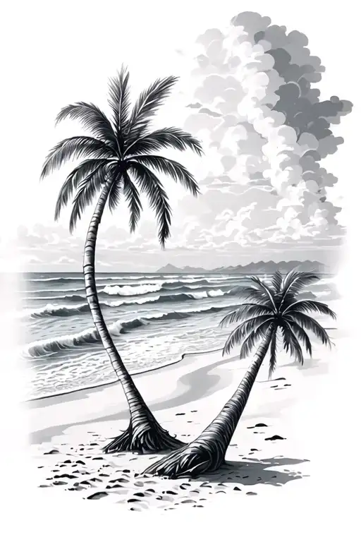 Beach Scene With Palm Trees