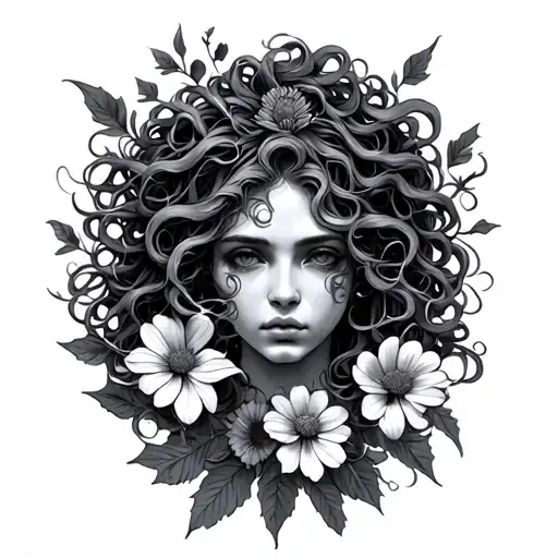 Medusa And Wild Flowers